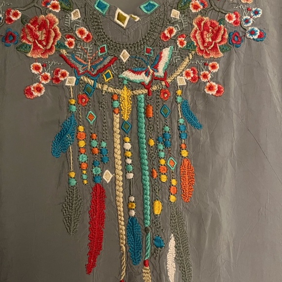 Johnny Was Charcoal Blouse with Colorful Embroidery - Picture 5 of 9